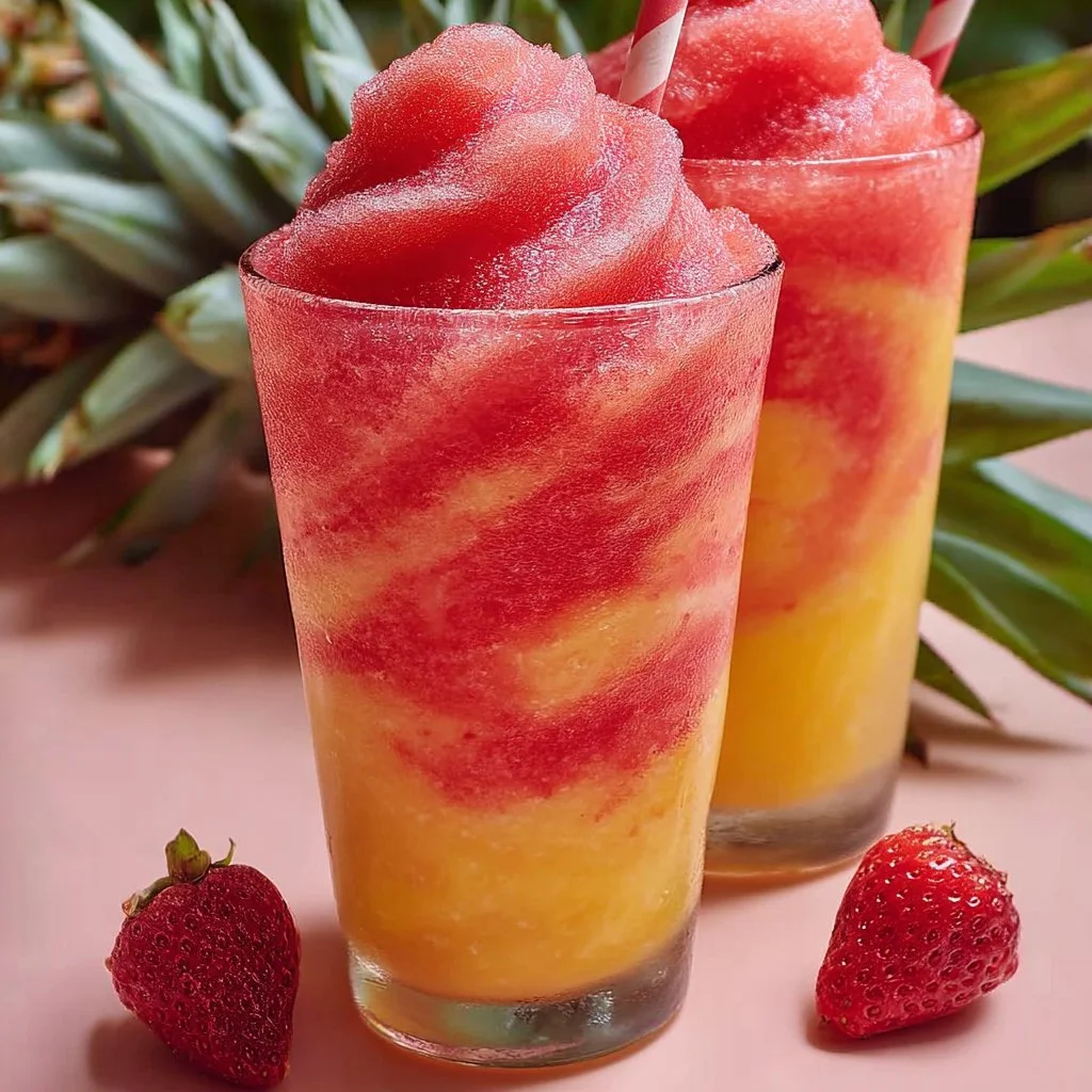 Pineapple Strawberry Swirled Slushies - Refreshing Drink