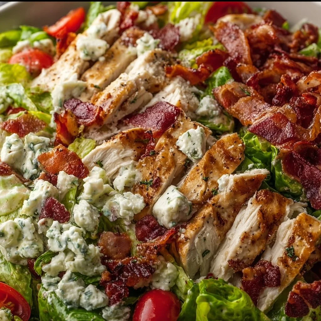 Savory BLT chicken salad with crispy bacon, lettuce, and tomatoes