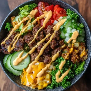 Savory Smash Burger Bowl featuring juicy smashed beef patty and fresh toppings