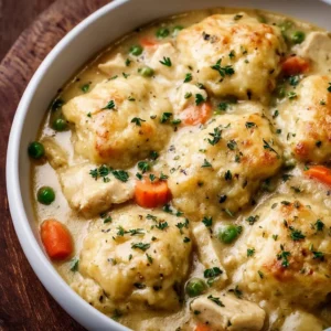 Delicious plate of simple chicken and dumplings with biscuits