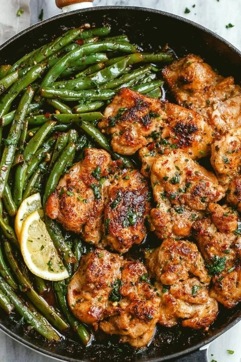 Skillet Garlic Butter Chicken and Green Beans