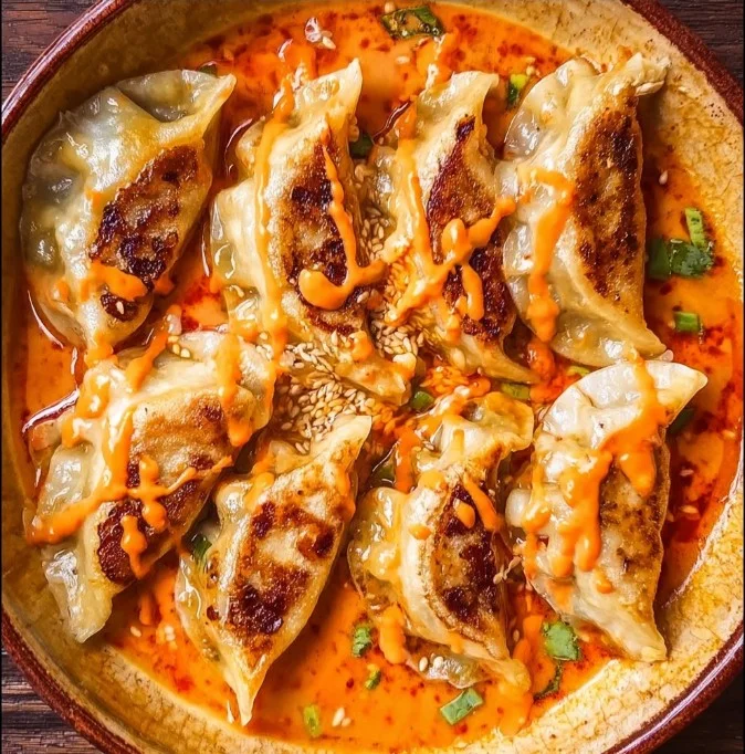 Viral Baked Dumplings with Red Curry Sauce
