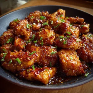 Delicious honey garlic chicken dish served with vegetables on a plate.