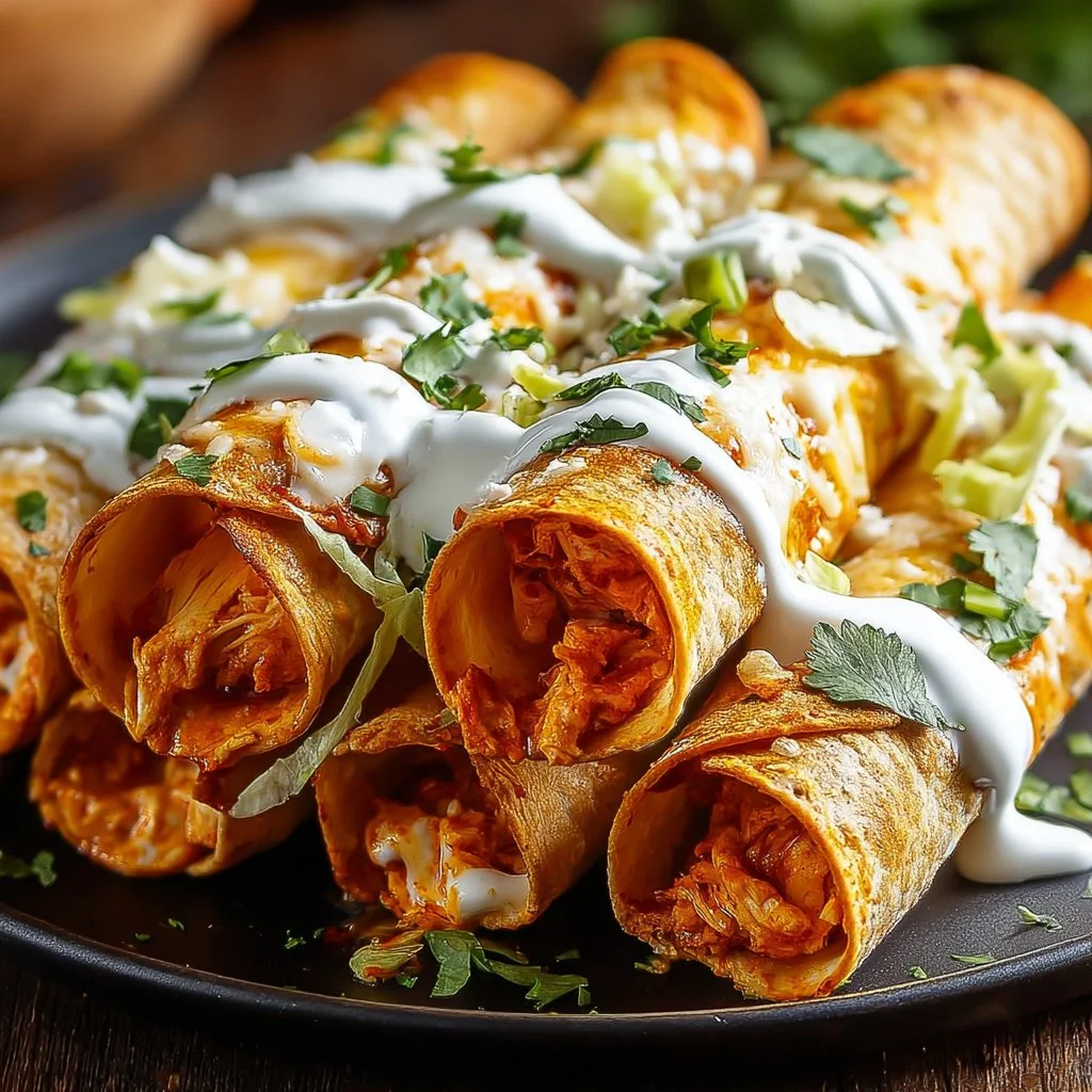 Baked Buffalo Chicken Taquitos on a plate ready to serve