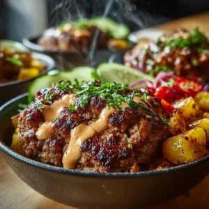 Delicious Burger Bowls topped with fresh ingredients and savory flavors