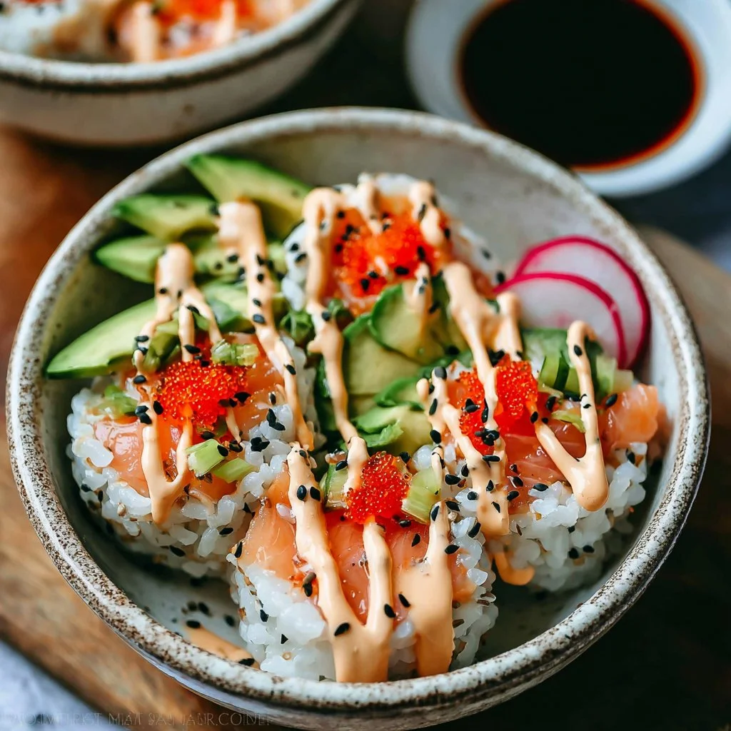 California Roll Sushi Bowl with fresh ingredients and vibrant presentation