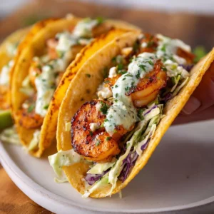 Cilantro lime shrimp tacos served with fresh toppings and lime wedges