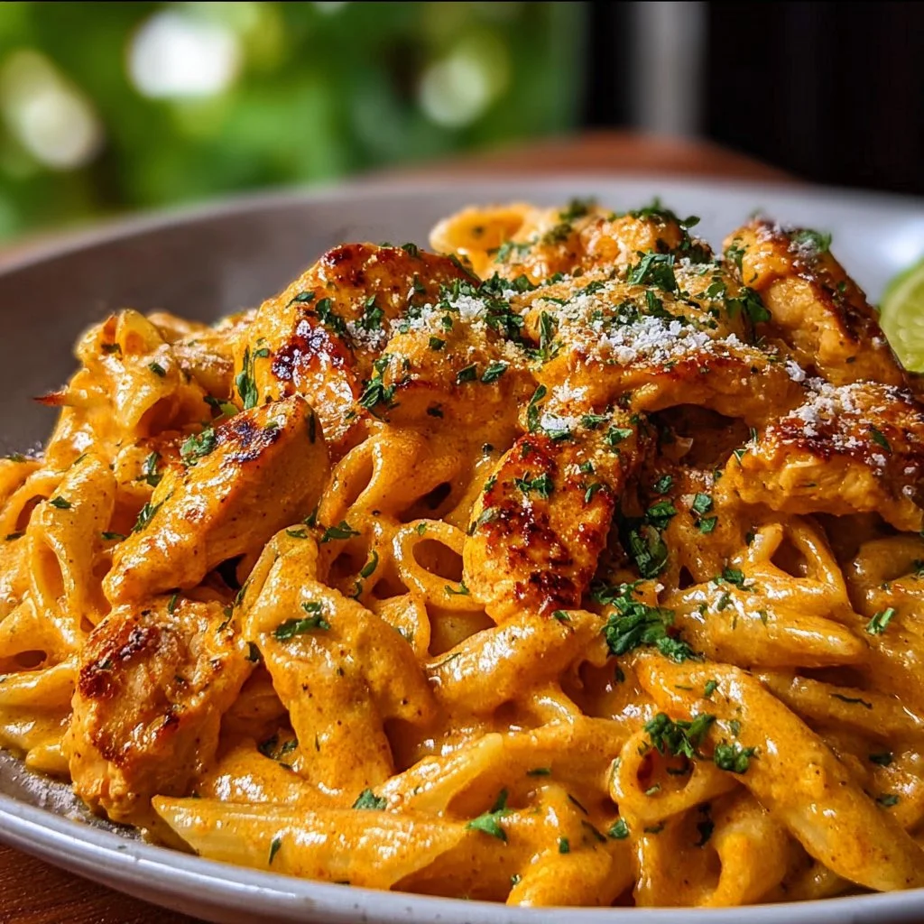Delicious Cowboy Butter Chicken Pasta with creamy sauce and spices