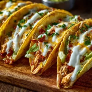 Delicious Crack Chicken Tacos served with toppings.