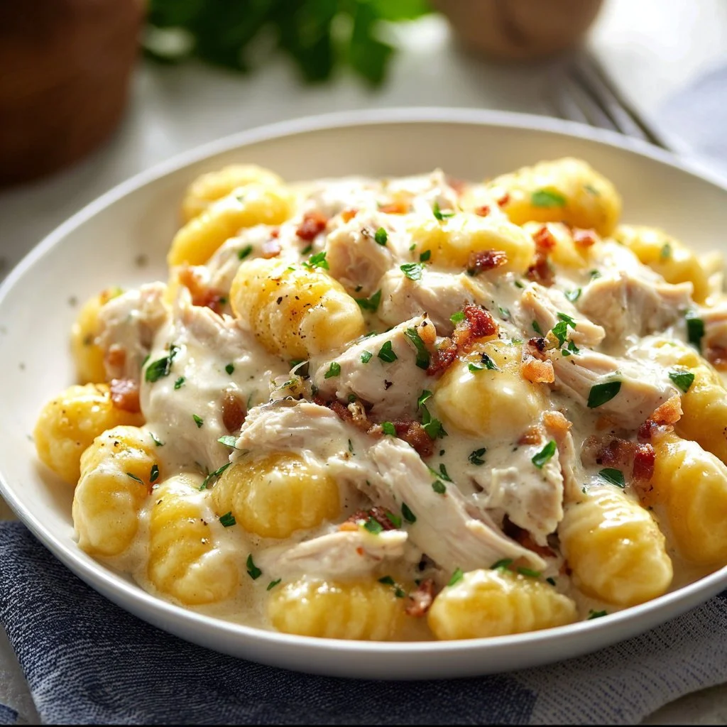 Delicious Creamy Crack Chicken Gnocchi served in a bowl