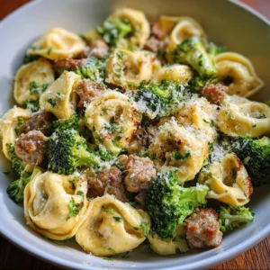 Creamy tortellini with sausage and broccoli in a delicious dish
