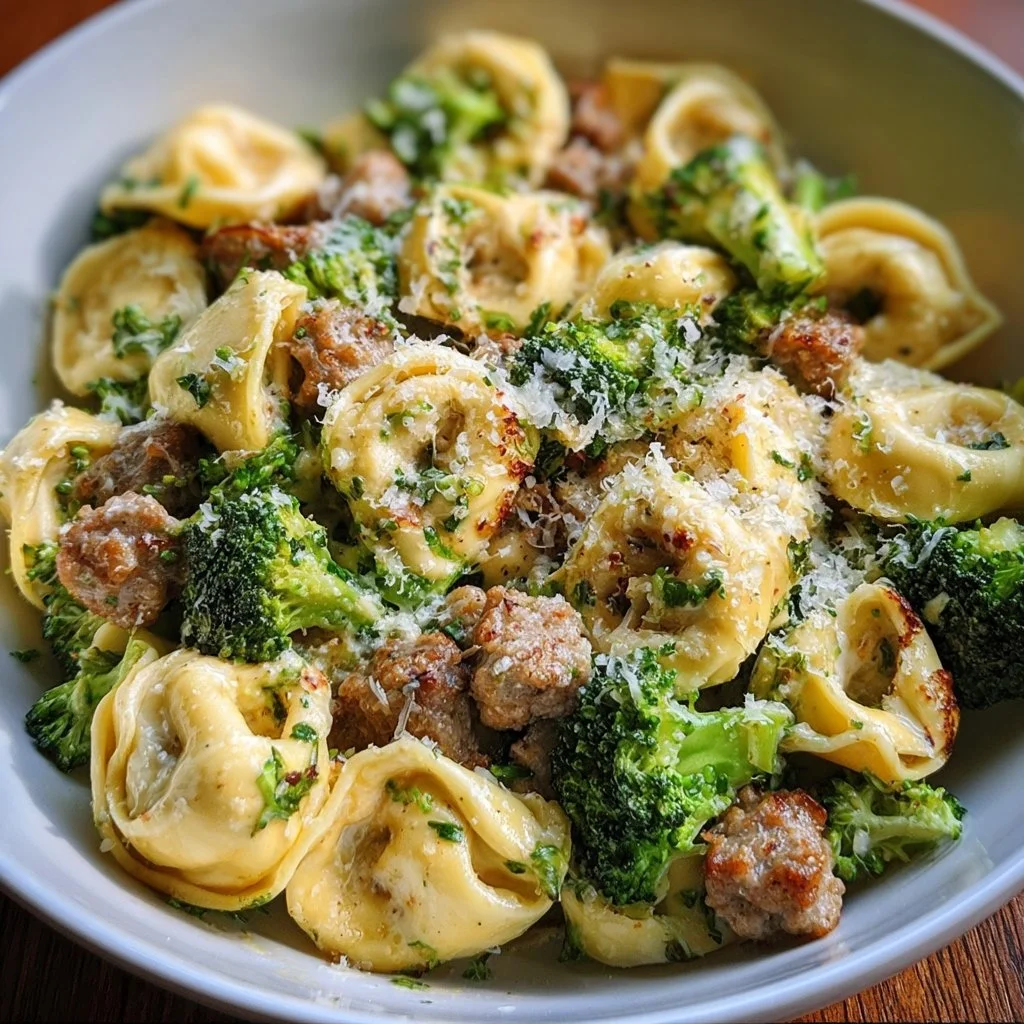 Creamy tortellini with sausage and broccoli in a delicious dish