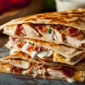 Delicious easy chicken bacon ranch quesadillas freshly cooked and served