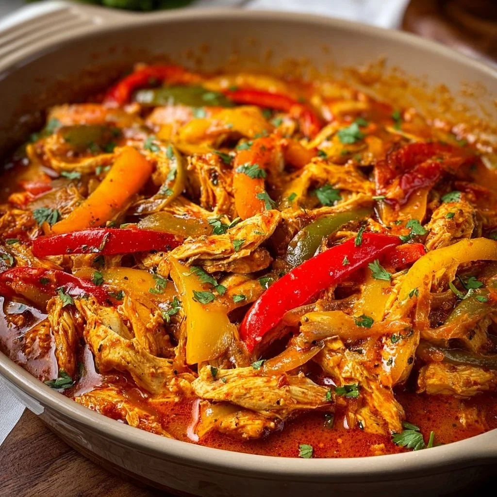 Delicious Easy Crockpot Chicken Fajitas with colorful vegetables and spices