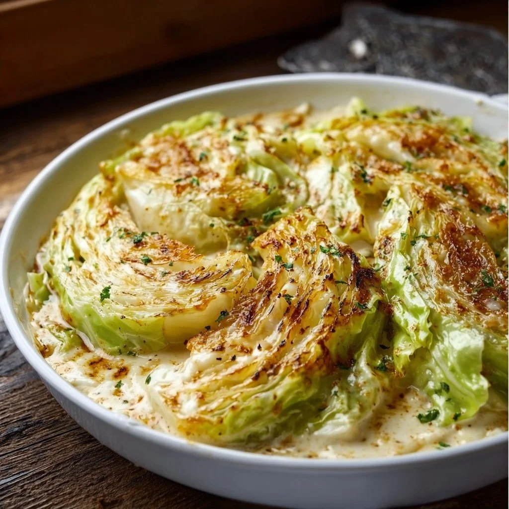 Baked Garlic Parmesan Cabbage with crispy golden topping