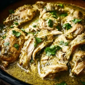 Delicious Green Sauce Slow Cooker Chicken served with fresh herbs