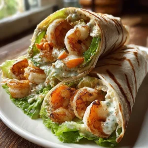 Grilled shrimp Caesar wraps with fresh romaine and dressing