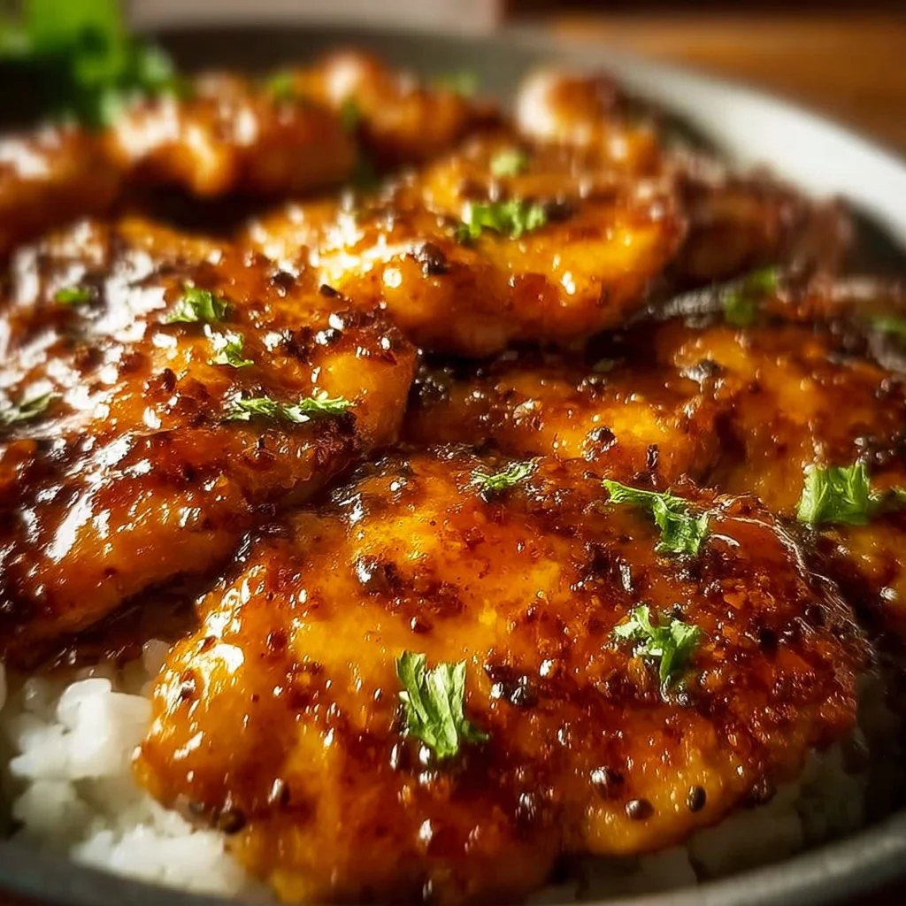 Delicious Honey Garlic Chicken Thighs served on a plate with garnish