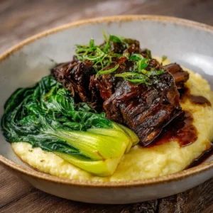 Honey Garlic Short Rib served with Cauliflower Mash and Bok Choy