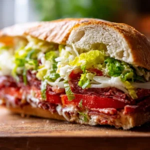 Italian Grinder Salad Sandwich with fresh vegetables and meats