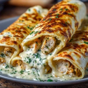 Low carb cheesy garlic chicken wraps served on a plate