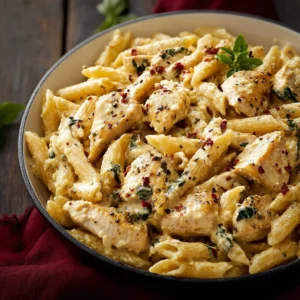 Creamy Marry Me Chicken Pasta served in a bowl with herbs