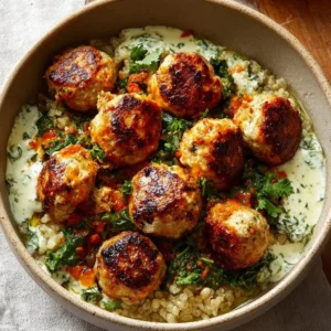 Mediterranean chicken meatball bowls with vegetables and herbs