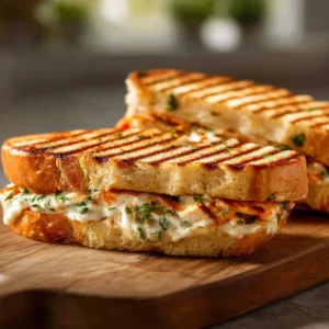 Delicious Panini sandwich with fresh ingredients showcased on a rustic table.