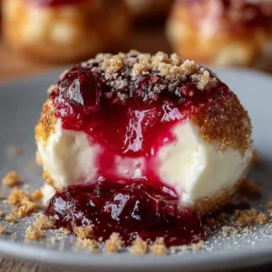 Delicious homemade rhubarb cheesecake bombs on a plate