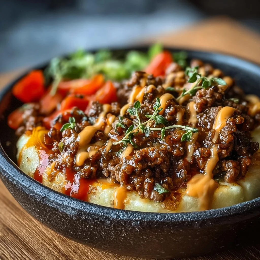 Savory Smash Burger Bowl with fresh ingredients and savory toppings