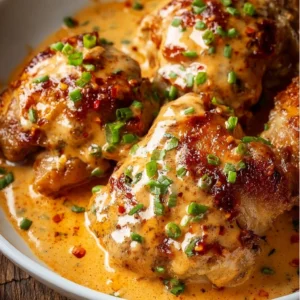 Skillet Bang Bang Chicken Thighs served on a plate