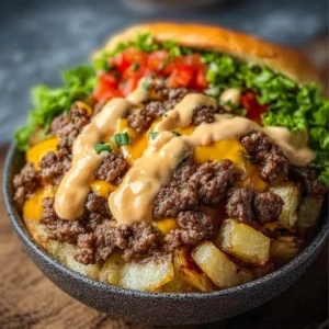 Delicious Smash Burger Bowl with fresh ingredients and savory toppings