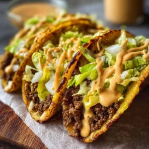 Delicious Smash Burger Tacos on a plate with fresh toppings and sauces