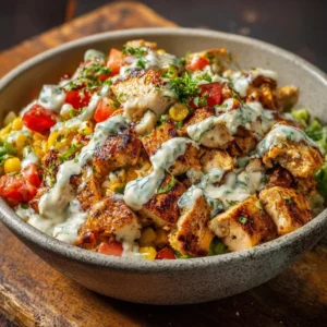 Colorful Southwest Chicken Bowl with fresh veggies and spicy seasoning