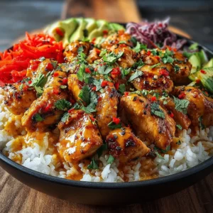 Spicy maple chicken served on a plate with coconut rice and vegetables