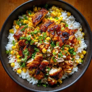 Delicious Street Corn Chicken Rice Bowl with fresh ingredients and vibrant flavors