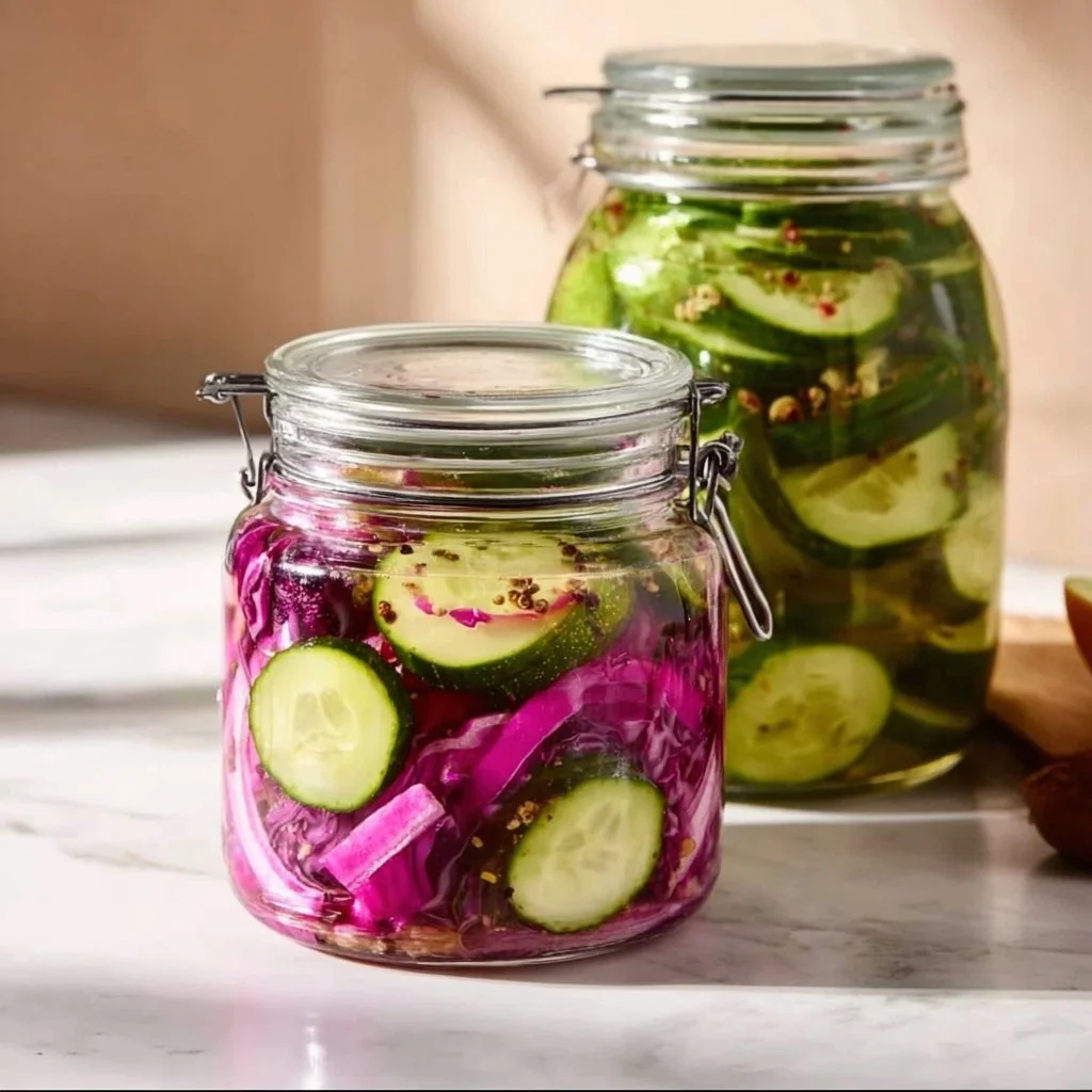 Colorful jars of easy fermented vegetables ready for beginners to try.
