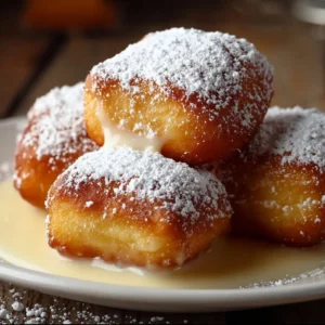 Plate of freshly made Vanilla French Beignets dusted with powdered sugar