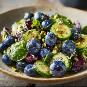 Blueberry Pistachio Spring Salad with fresh greens and nuts