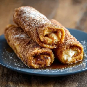 Cinnamon Sugar French Toast Roll-Ups served with syrup and berries