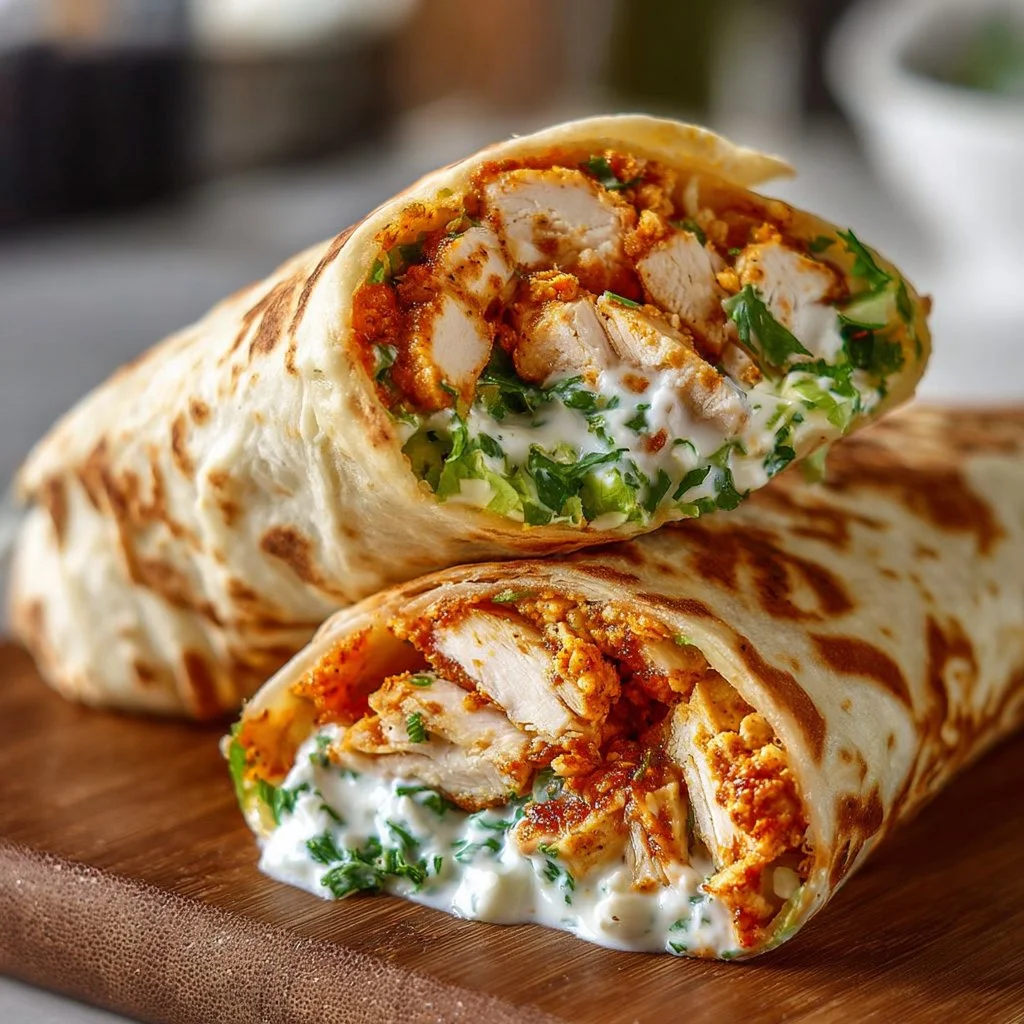 High-protein crispy cottage cheese flatbread chicken wraps with fresh ingredients