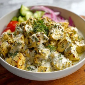 High protein Mediterranean chicken bowls with lemon and dill flavor.